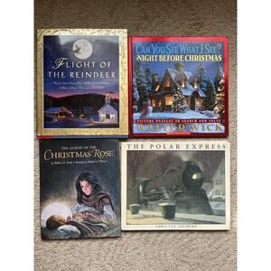 Children's Hard Cover story books Lot 4 Polar Express Christmas Rose Reindeer
